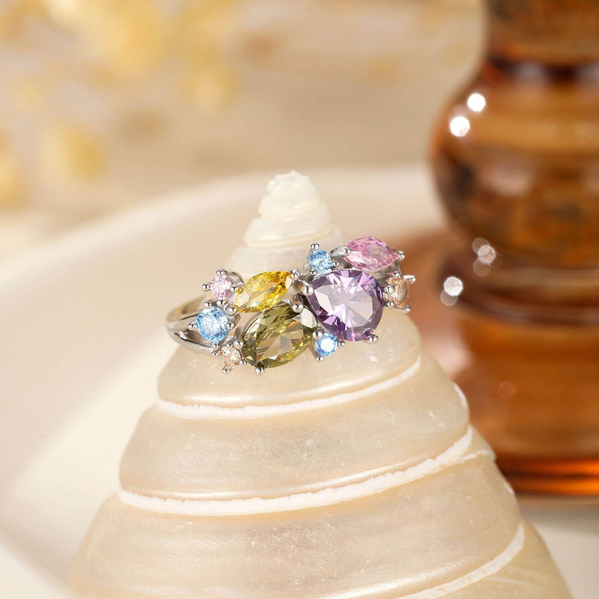 S25 Sterling Silver Dopamine Colorful Flower Zircon High Luxury Magic Color Ring - ProTrendyz