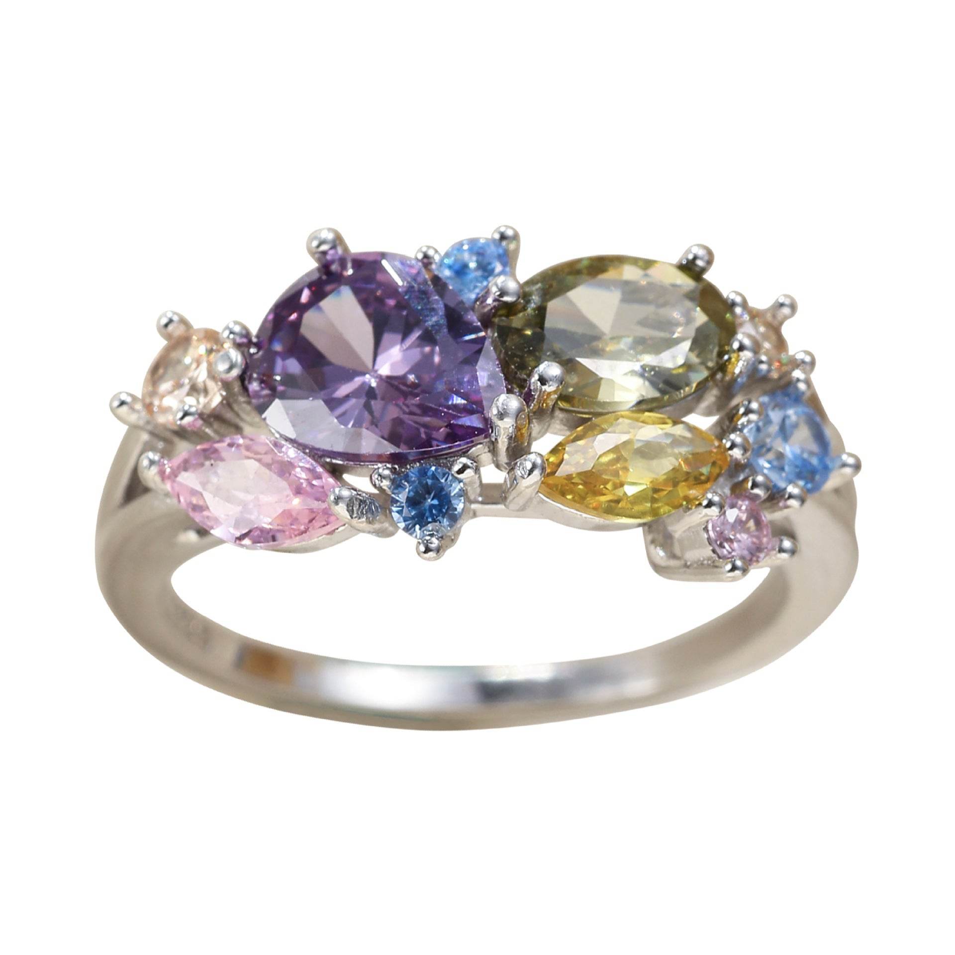 S25 Sterling Silver Dopamine Colorful Flower Zircon High Luxury Magic Color Ring - ProTrendyz