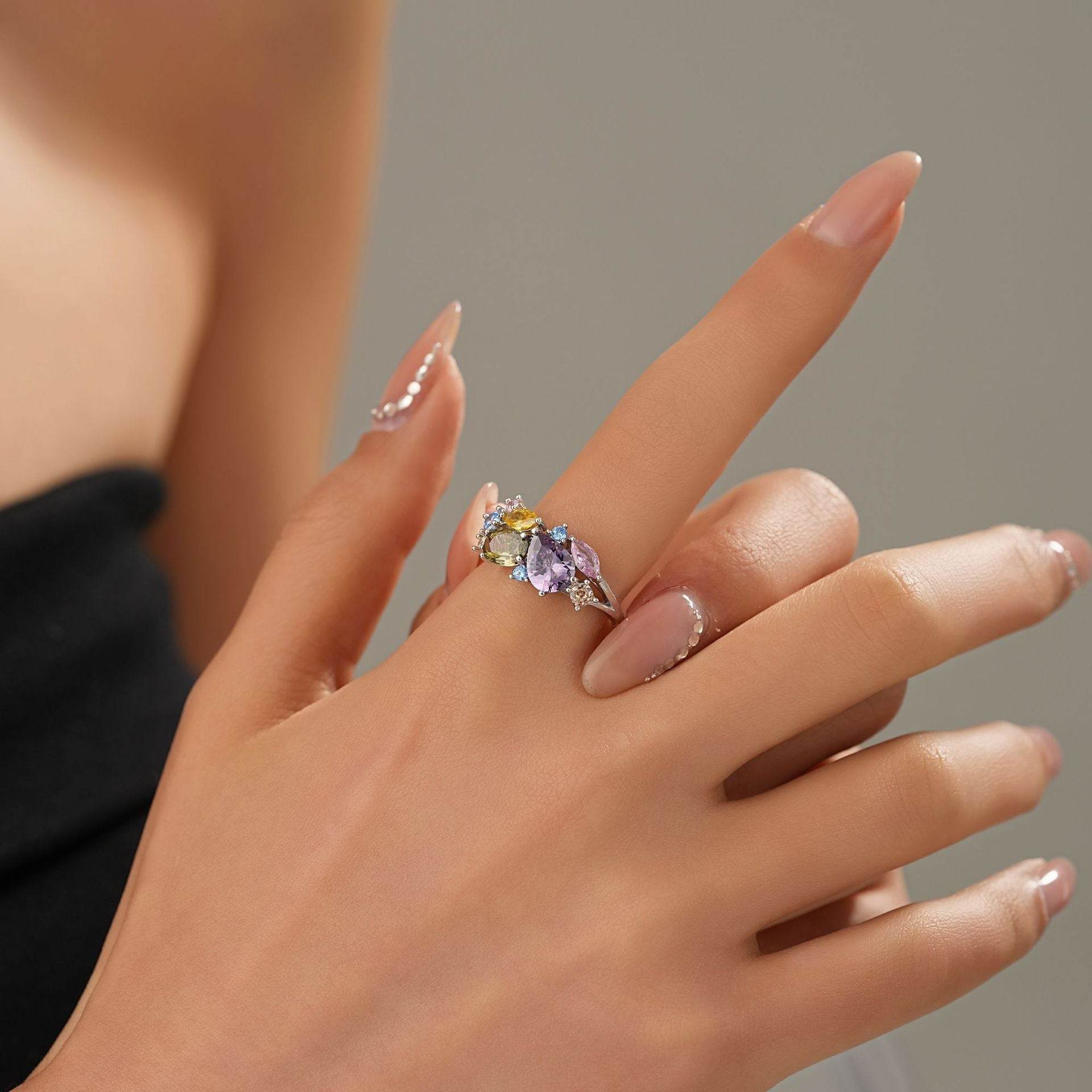 S25 Sterling Silver Dopamine Colorful Flower Zircon High Luxury Magic Color Ring - ProTrendyz