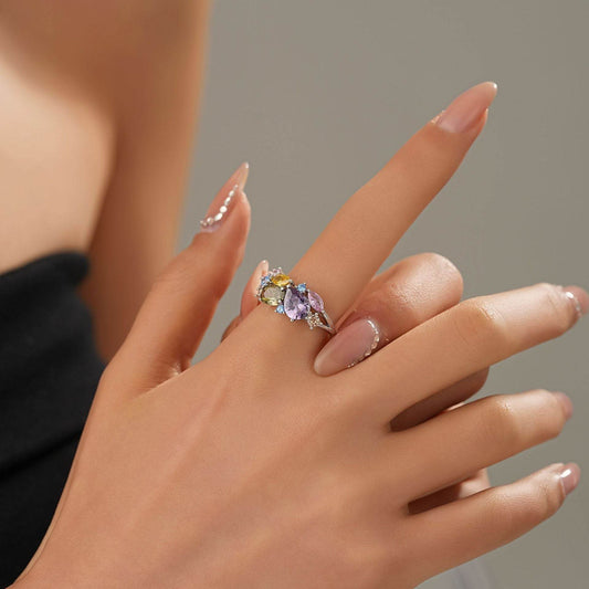 S25 Sterling Silver Dopamine Colorful Flower Zircon High Luxury Magic Color Ring - ProTrendyz