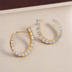 Women's C-shaped Stud Earrings With Rhinestones Fashion Zircon Simple Earrings - ProTrendyz