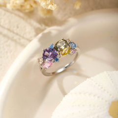 S25 Sterling Silver Dopamine Colorful Flower Zircon High Luxury Magic Color Ring - ProTrendyz