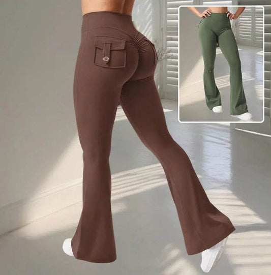 Yoga Fitness Flared Pants With Pockets Ins Fashion Slim High Waist Sports Trousers Scrunch Butt Booty Workout Lifting Leggings 2XL 3XL XXL XXXL - ProTrendyz