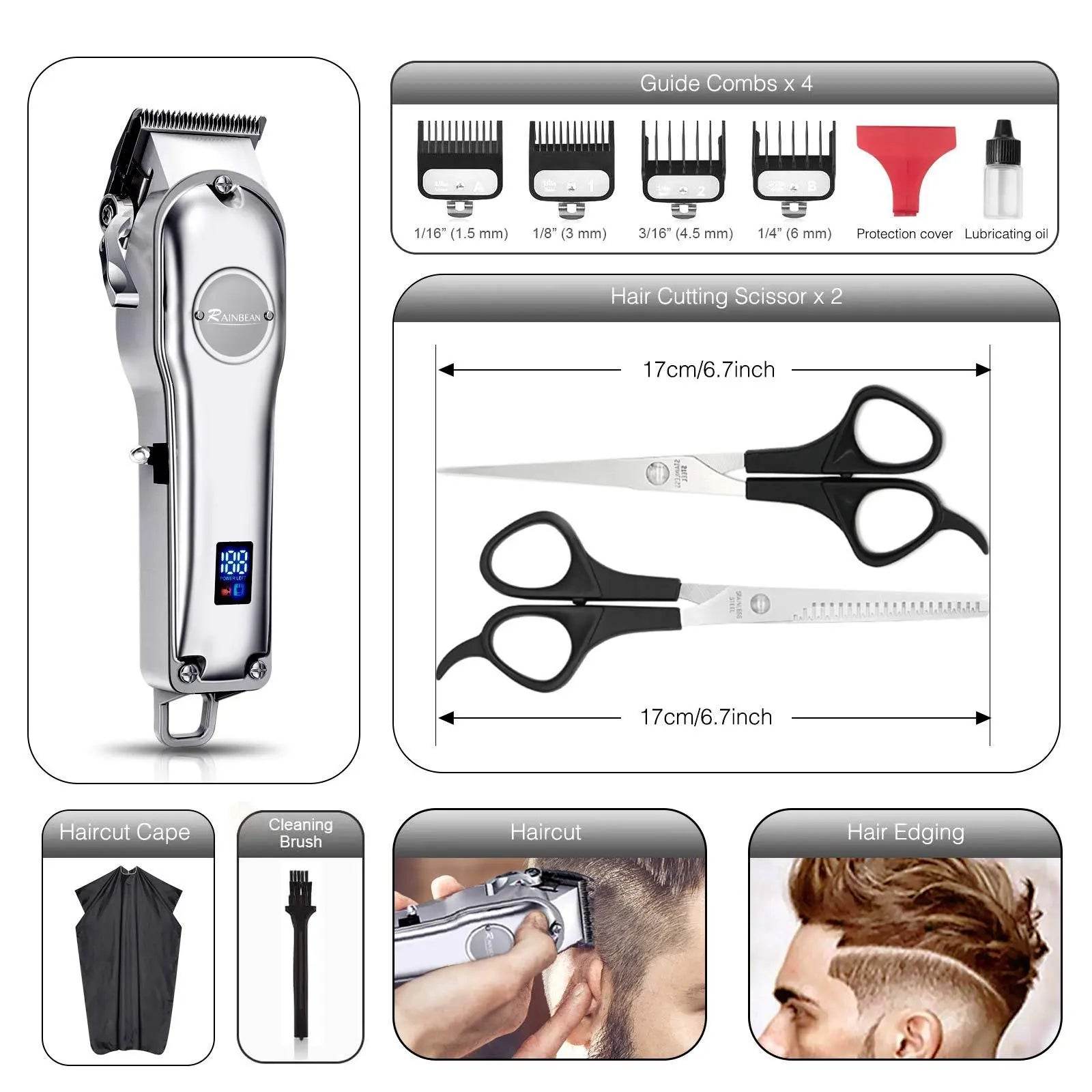 Men Hair Trimmer 3 in 1 IPX7 Waterproof Beard Trimmer Grooming Kit Cordless Hair Clipper for Women & Children LED Display USB Rechargeable US - ProTrendyz