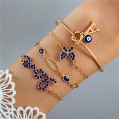 4pcs Blue Flower Love Butterfly Bracelet Set With Rhinestones Design Valentines Day - ProTrendyz