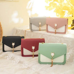 Small Messenger Bag New Sweet And Cute Cat Tassel Decoration Chain One Shoulder Small Square Bag Casual Messenger Bag US - ProTrendyz