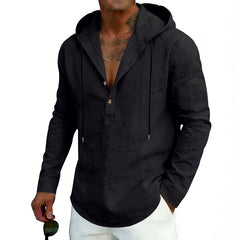 Men's Casual Linen Hoodie Long-Sleeve Top