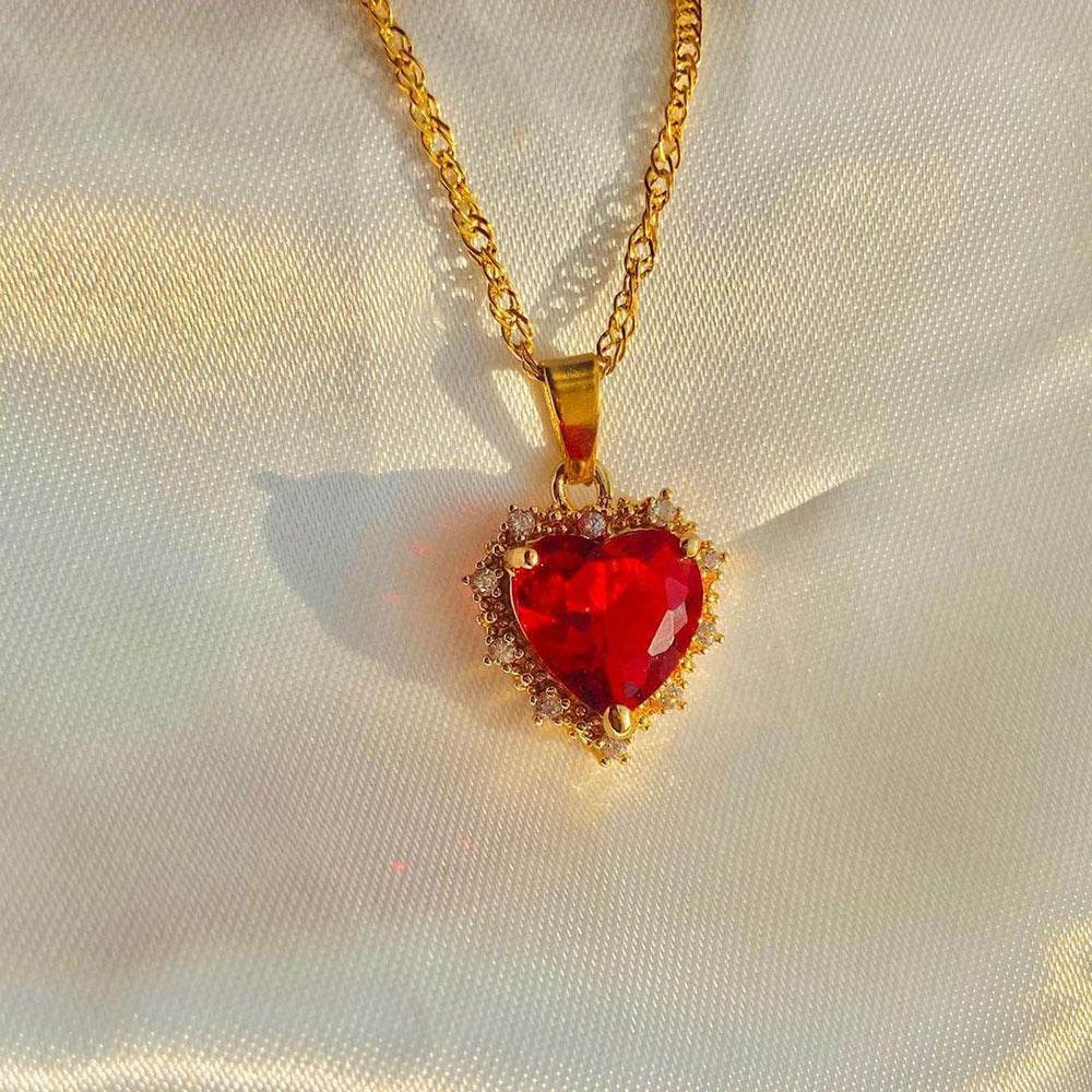 Colorful Rhinestones Heart-shped Necklace Love Gold Clavicle Chain Ins Personalized Jewelry For Women Valentine's Day - ProTrendyz