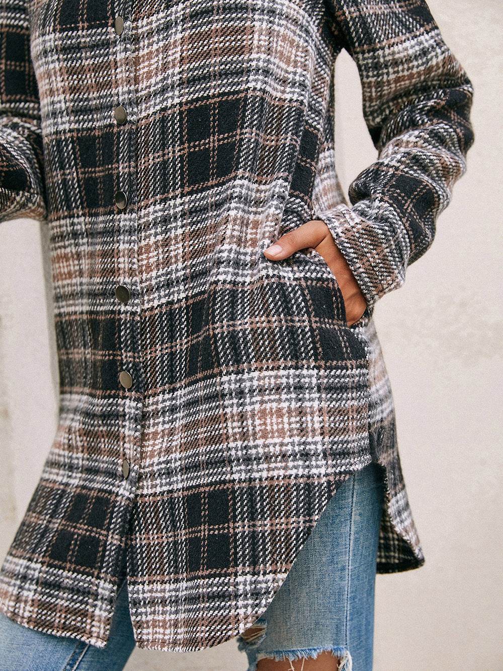 Women's Loose Casual Plush Plaid Shirt Jacket - ProTrendyz