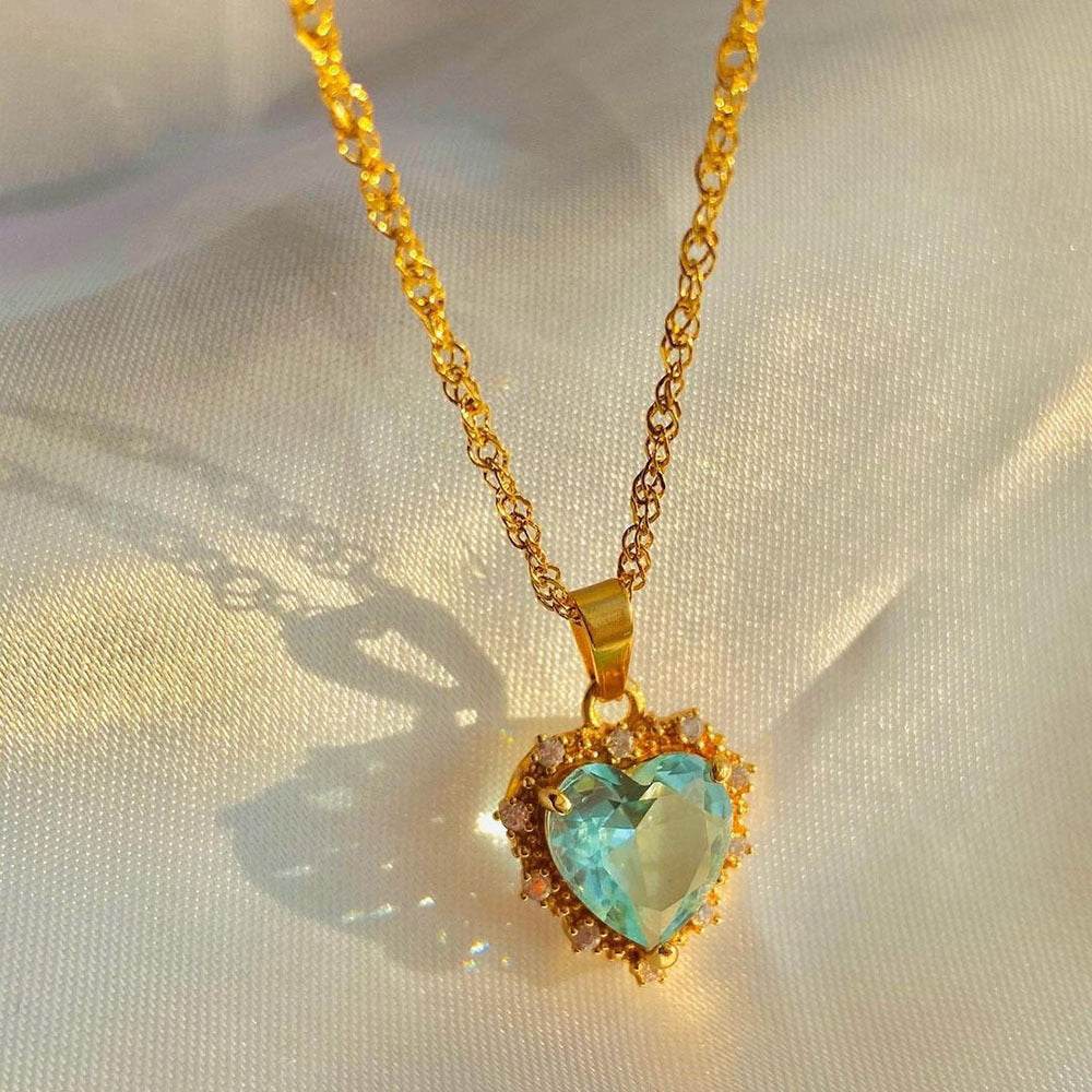 Colorful Rhinestones Heart-shped Necklace Love Gold Clavicle Chain Ins Personalized Jewelry For Women Valentine's Day - ProTrendyz