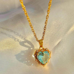 Colorful Rhinestones Heart-shped Necklace Love Gold Clavicle Chain Ins Personalized Jewelry For Women Valentine's Day - ProTrendyz