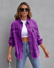 Fashion Ripped Shirt Jacket Female Autumn And Spring Casual Tops Womens Clothing - ProTrendyz