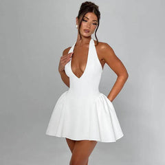 Sexy Deep V-neck Halter Dress Ins Fashion Slim Short Dress For Party Clothing Women - ProTrendyz