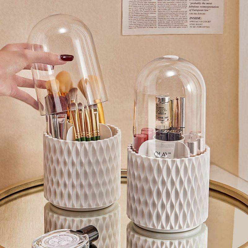 360 Rotating Large Capacity Transparent Makeup Brush Storage Pen Holder Acrylic Dust With Lid Desktop Cosmetic Storage Box - ProTrendyz