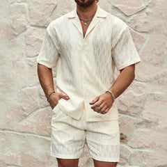 Men Tracksuits Summer Fashion Solid Loose Casual Two Pieces Lapel Button Shirt Shorts Beach Holiday All-match Outfits Male XXXL - ProTrendyz