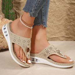 New Air Cushion Thong Sandals Summer Flip Flops Hollow Metal Buckle Wedges Shoes For Women Thick Sole Beach Shoes - ProTrendyz