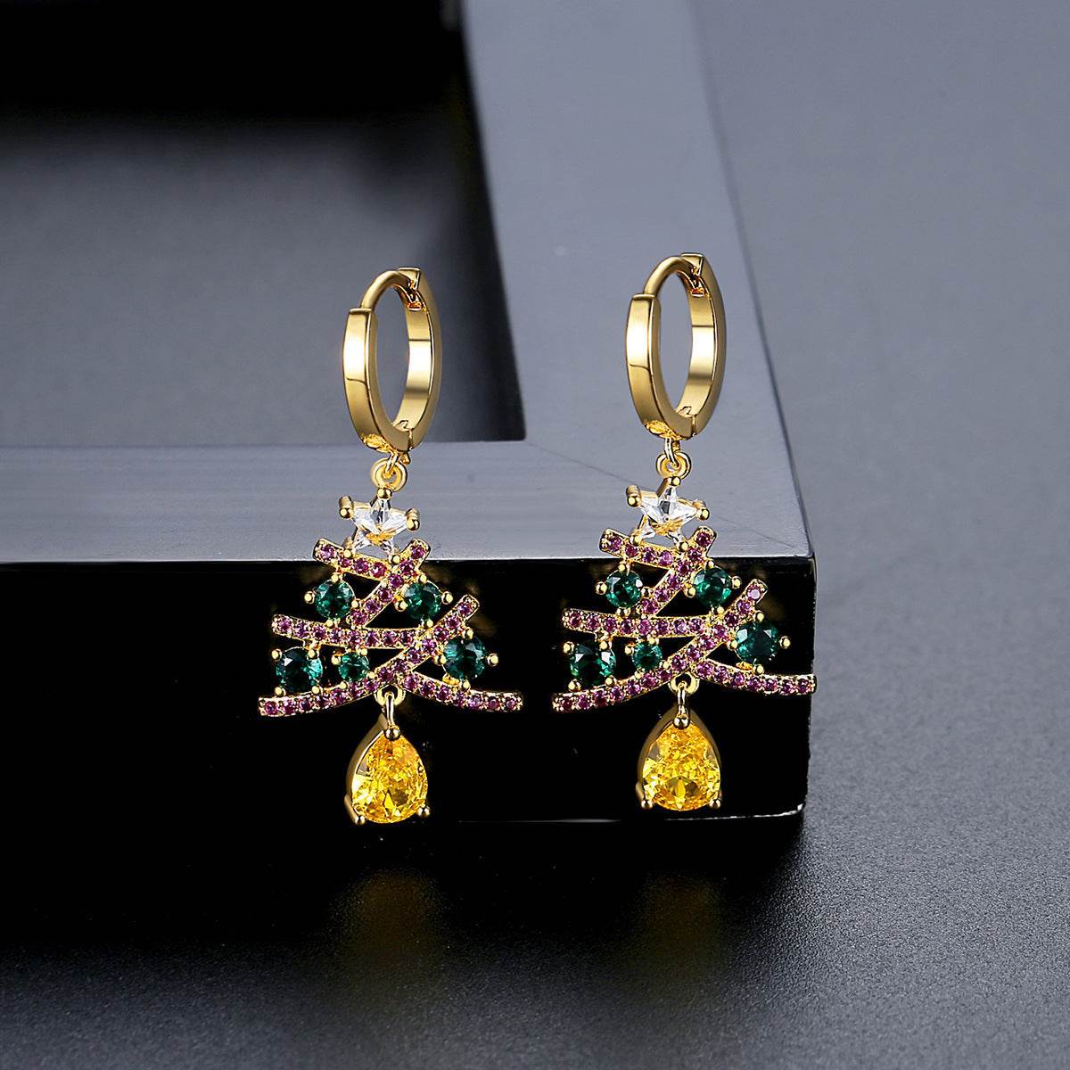 New Christmas Tree Earrings With Colorful Rhinestones Fashion Personality Shining Earrings Gift For Women Jewelry - ProTrendyz