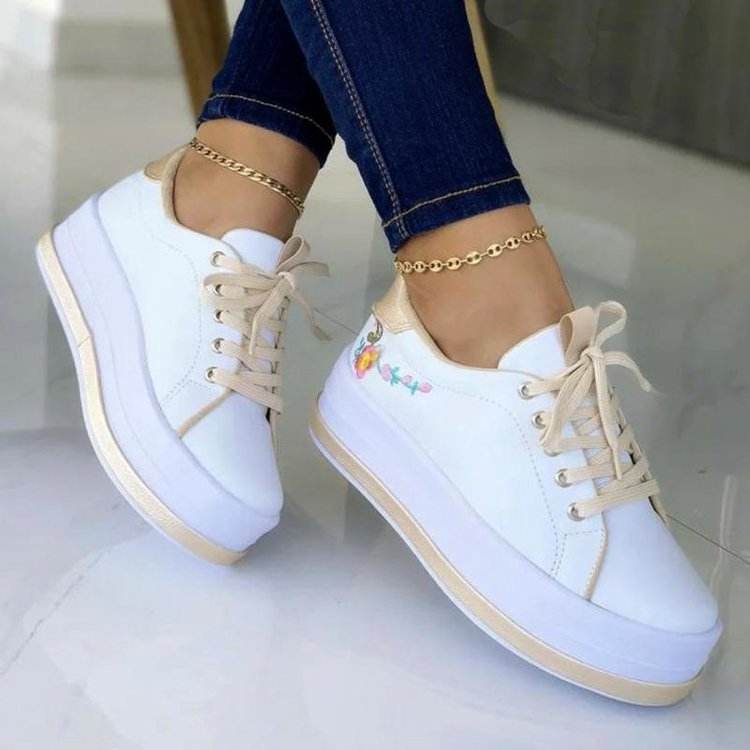 Flowers Embroidery Sneakers For Women Platform Shoes - ProTrendyz