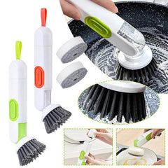 Multi-Functional Long-Handle Liquid-Filled Cleaning Brush Washing Up Brushes With Liquid Dispenser Two Replacement Heads For Kitchen Cleaning Brush Gadgets - ProTrendyz