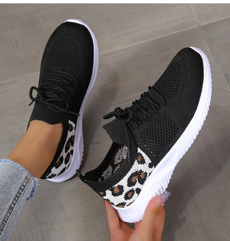 White Shoes Women Leopard Print Lace-up Sneakers Sports - ProTrendyz