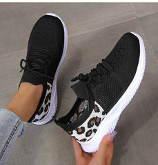 White Shoes Women Leopard Print Lace-up Sneakers Sports - ProTrendyz