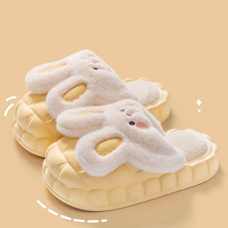 Cute Rabbit Shoes Winter Fuzzy Slippers Women Detachable Washable House Shoes - ProTrendyz
