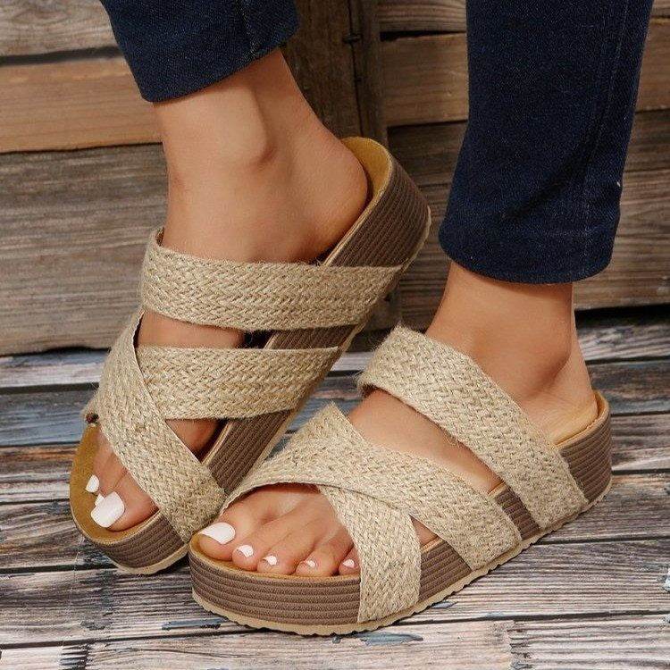 Woven Cross-strap Slippers Summer Platform Sandals Women Flat Beach Shoes - ProTrendyz