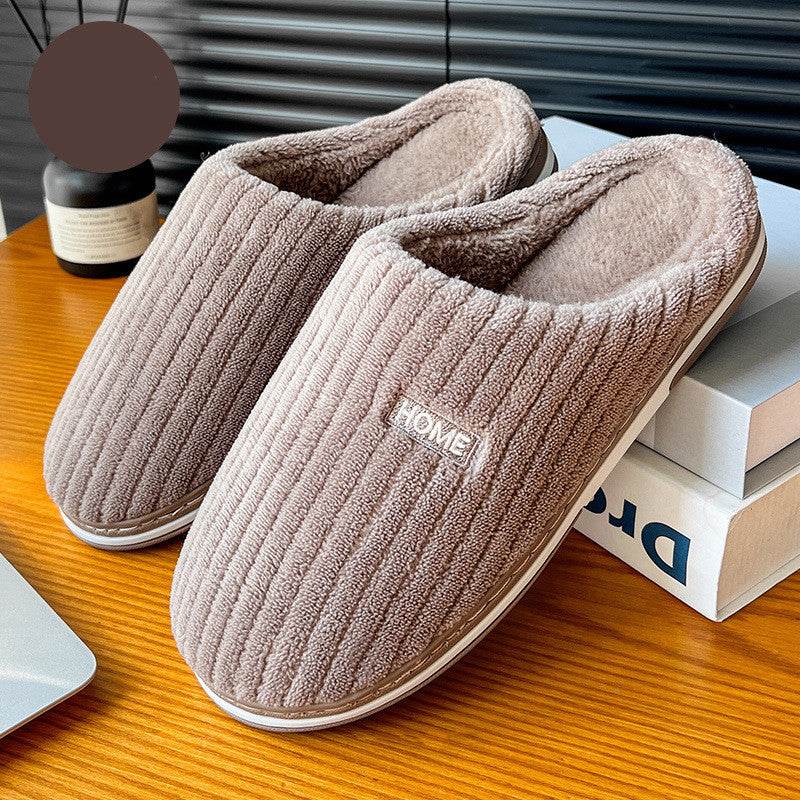 Solid Color Simple Cotton Slippers Winter Non-slip Home Warm Plush Slippers Household Indoor Couple Women's House Shoes - ProTrendyz
