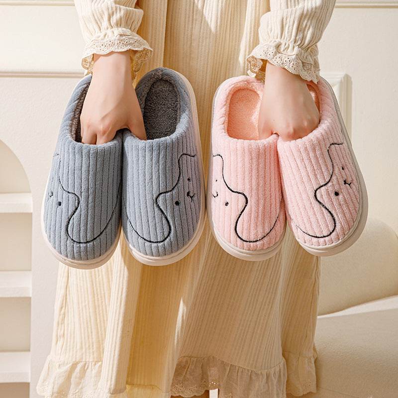 Striped Cat Slippers Indoor Couple Non-slip Floor Bedroom Slipper Winter Warm Plush House Shoes Women Men - ProTrendyz