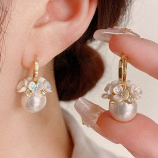 S925 Silver Needle Korean Shell Flower Basket Pearl Earrings - ProTrendyz