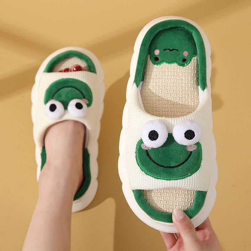 Cute Cartoon Cow Frog Slippers Linen Non-slip Shoes Indoor Garden Home Slippers - ProTrendyz
