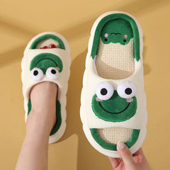 Cute Cartoon Cow Frog Slippers Linen Non-slip Shoes Indoor Garden Home Slippers - ProTrendyz