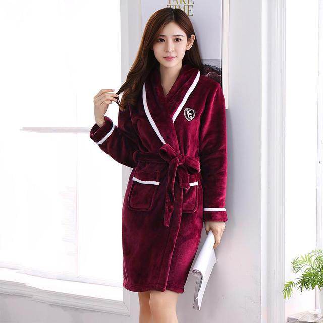Winter Flannel Lovers Robe Gown Elegant Solid Casual Sleepwe - ProTrendyz