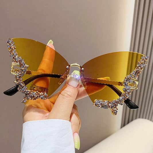Luxury Diamond Butterfly Sunglasses Women Brand Y2K Vintage Rimless Oversized Sun Glasses Ladies Eyewear Shades - ProTrendyz