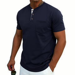 Men's Henley-neck Button-up Short-sleeve T-shirt