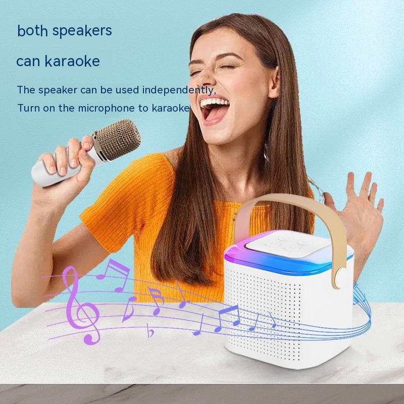 Microphone Karaoke Machine Bluetooth-compatible Speaker With 2 Wireless Mic RGB Light Home Family Singing Speaker - ProTrendyz