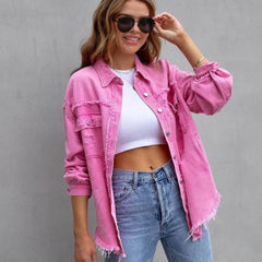Fashion Ripped Shirt Jacket Female Autumn And Spring Casual Tops Womens Clothing - ProTrendyz