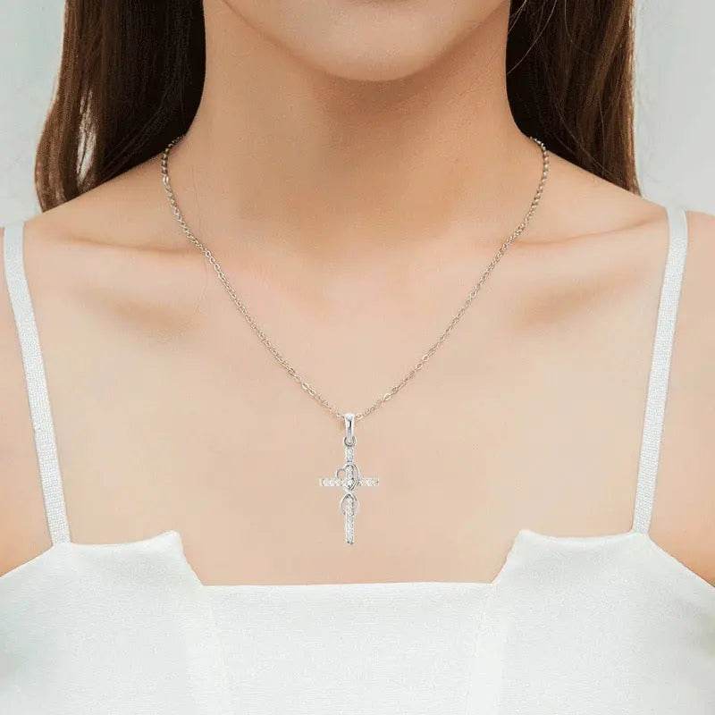 Alloy Pendant With Diamond And Eight-character Cross Necklace US - ProTrendyz