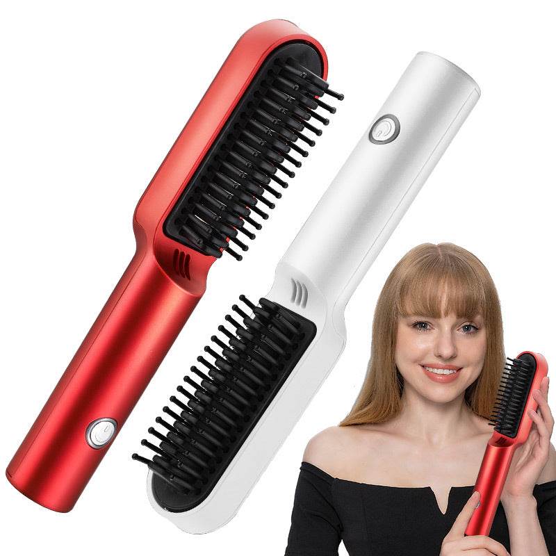 USB Portable Hot Air Comb Rechargable Professional Hair Dryer Brush 2 In1 Mini Hair Straightener Curler Brush Hair Styler - ProTrendyz