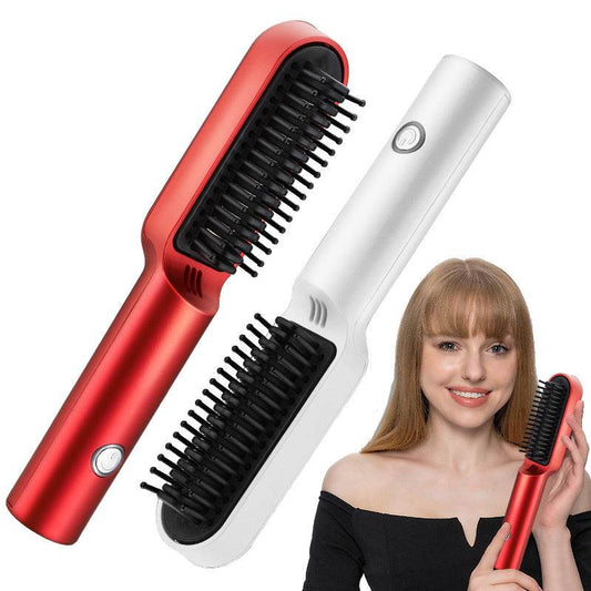 USB Portable Hot Air Comb Rechargable Professional Hair Dryer Brush 2 In1 Mini Hair Straightener Curler Brush Hair Styler - ProTrendyz