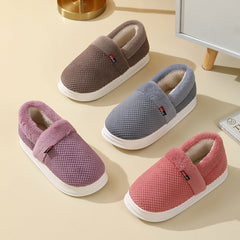 Men's Cotton Shoes With Heel Winter Warm Thick Sole Plush Slippers Women Indoor Garden Outerwear Plus Velvet Slipper For Couple