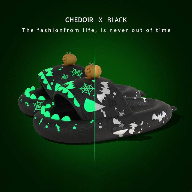 Halloween And Christmas Shoes Ins Luminous Shark Slippers Couple Men Women House Shoes Non-slip Bathroom Slippers Home - ProTrendyz