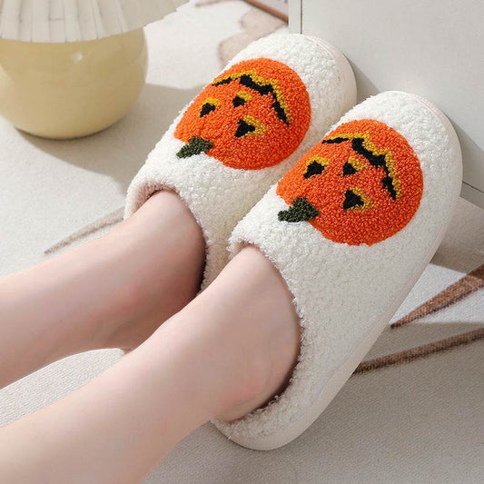 Halloween Pumpkin Cartoon Slippers Warm Winter Slippers Men And Women Couples Indoor House Shoes - ProTrendyz