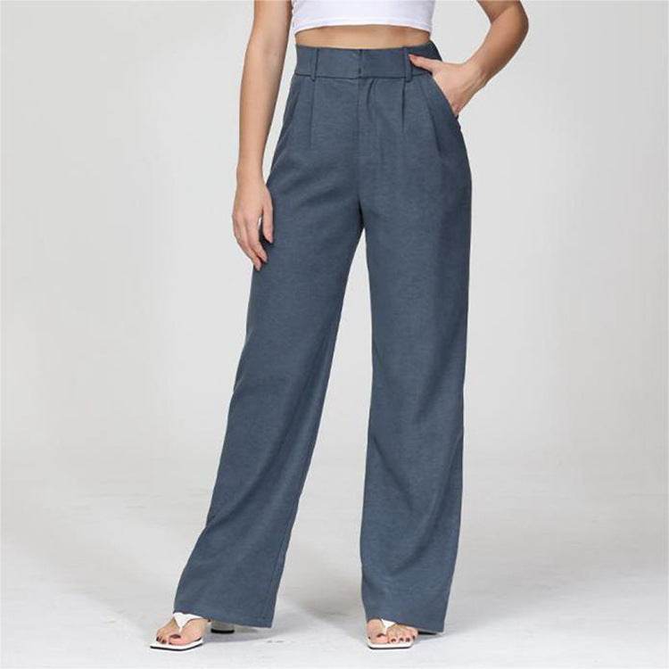 High Waist Straight Trousers With Pockets Wide Leg Casual Pants For Women - ProTrendyz