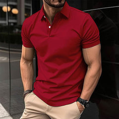 Summer Short Sleeve Polo Shirt Men Solid Color Button Lapel Button Top - ProTrendyz