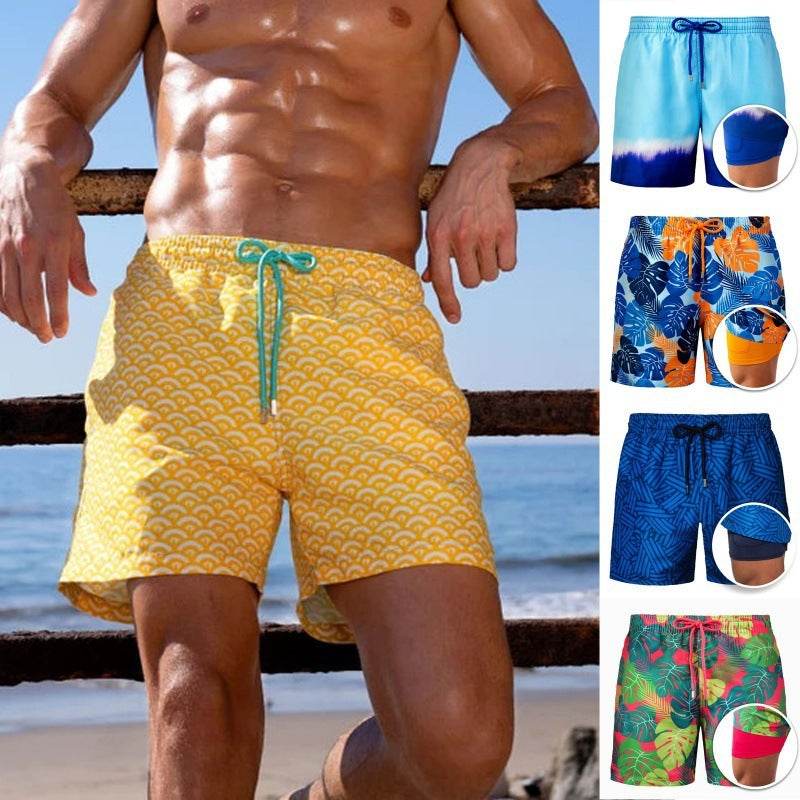 Men's Printed Beach Shorts Sports Double Layer Shorts Summer - ProTrendyz