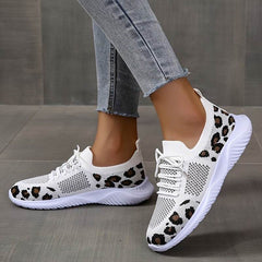 White Shoes Women Leopard Print Lace-up Sneakers Sports - ProTrendyz