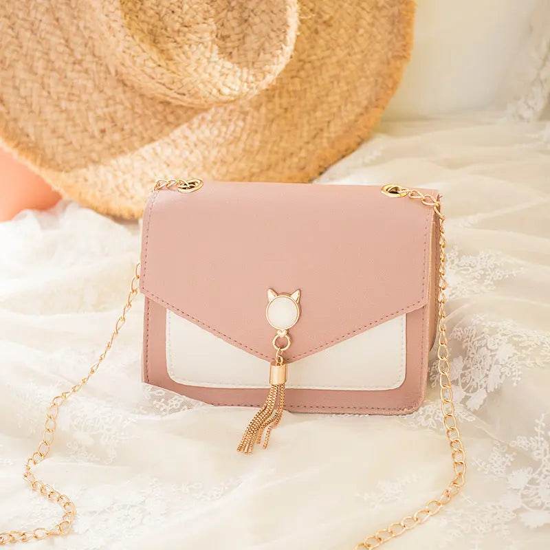 Small Messenger Bag New Sweet And Cute Cat Tassel Decoration Chain One Shoulder Small Square Bag Casual Messenger Bag US - ProTrendyz