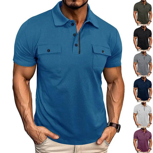 Summer Lapel Button Polo Shirt With Pockets Outdoor Fashion Short Sleeve Tops For Men Clothing - ProTrendyz