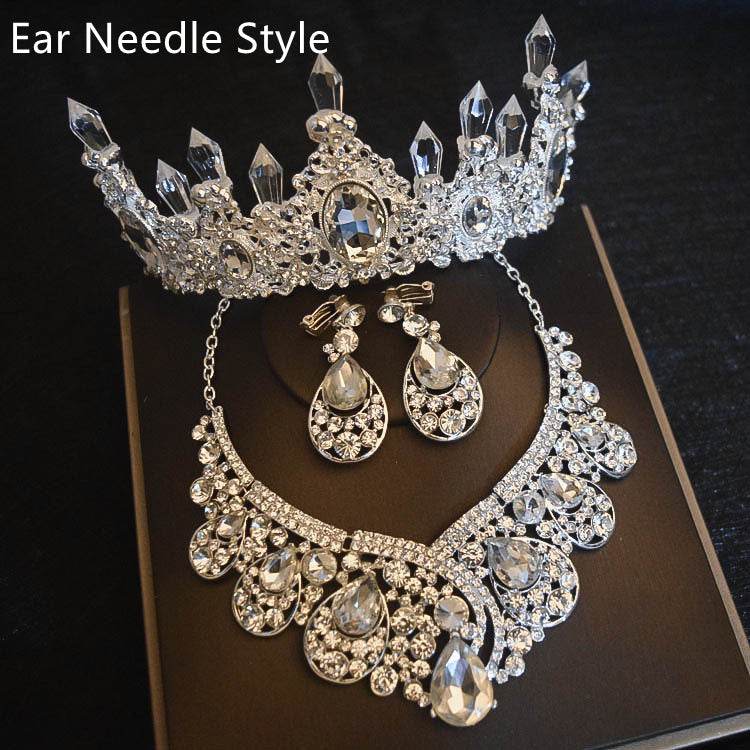 Bridal Headdress Flowers Wedding Hair Accessories Accessories Crown Necklace Earrings Three-piece Set Wedding Accessories - ProTrendyz